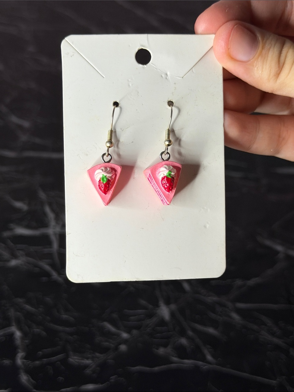 Pink Strawberry Slice Dangle Earrings